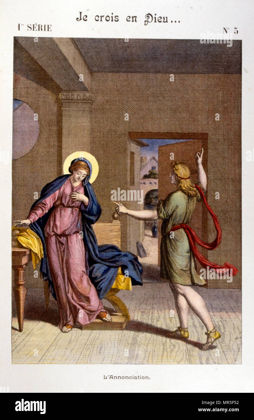 Illustration from the 'Grand Catechism for Families'. 1907. The annunciation Stock Photo