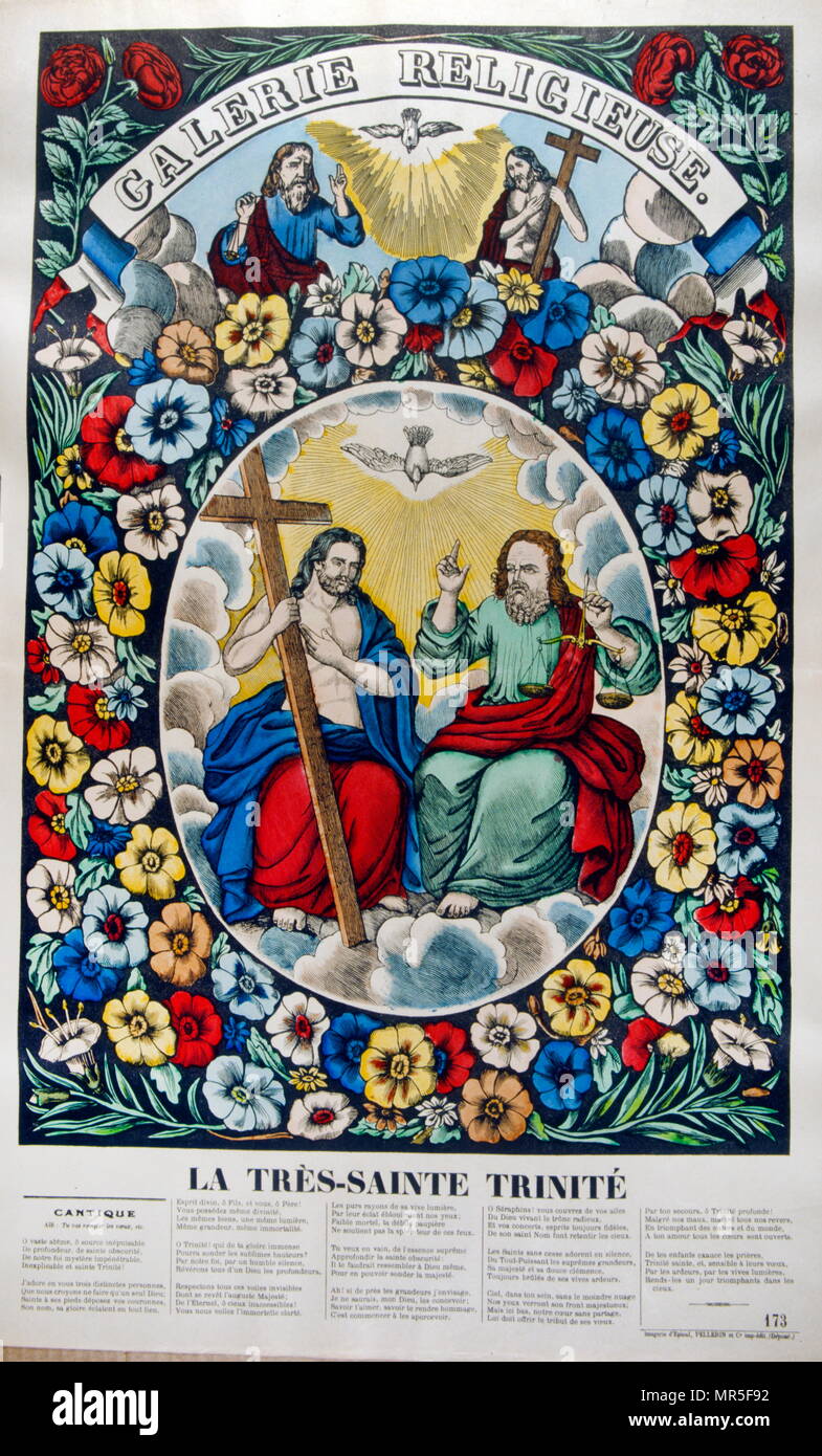 19th century coloured illustration (French); depicting the Holy Trinity. Circa 1854 Stock Photo