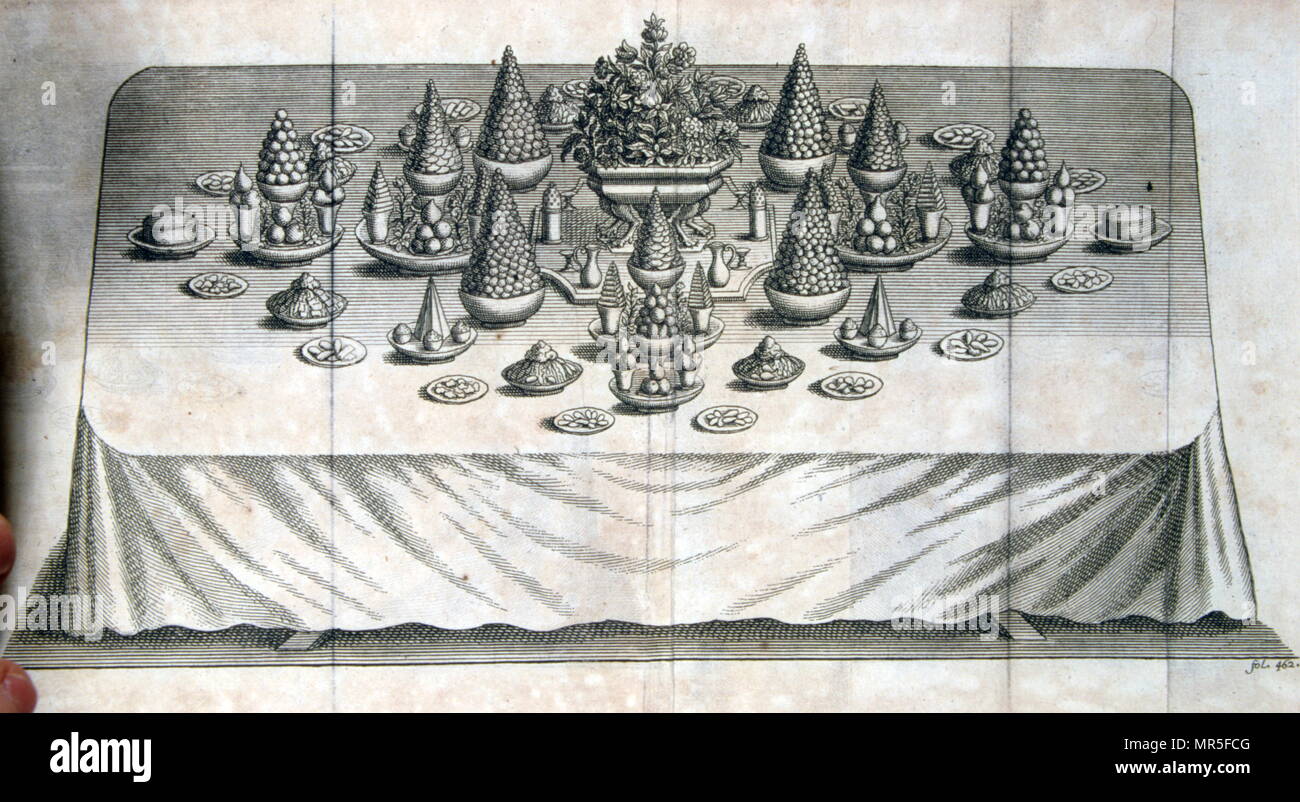 Illustration to show setting of a table from a French 18th century cookery book. Stock Photo