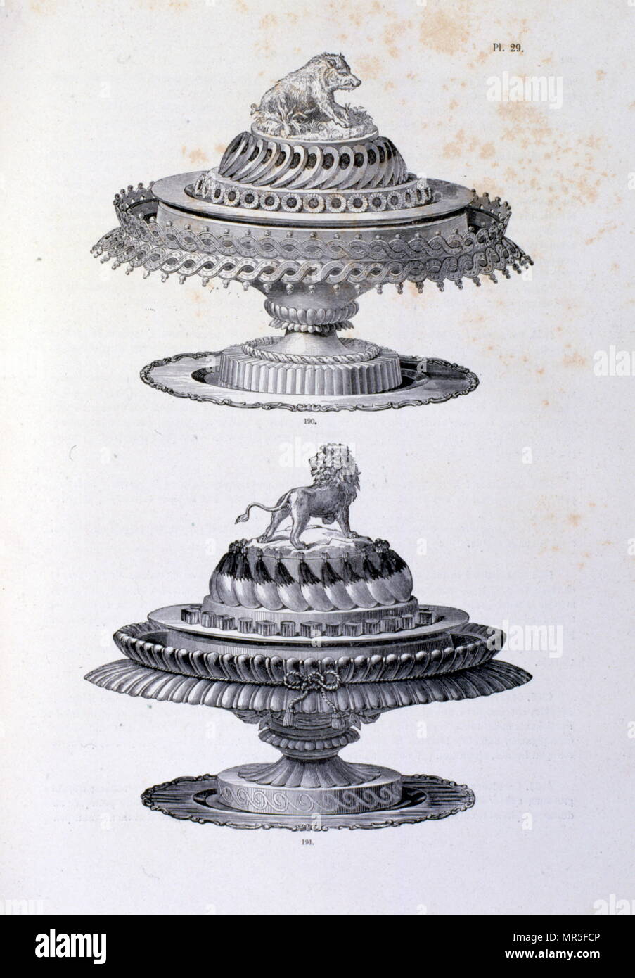 Illustration of a set of deserts from 'La cuisine classique' by Urbain Dubois and Emile Bernard Stock Photo