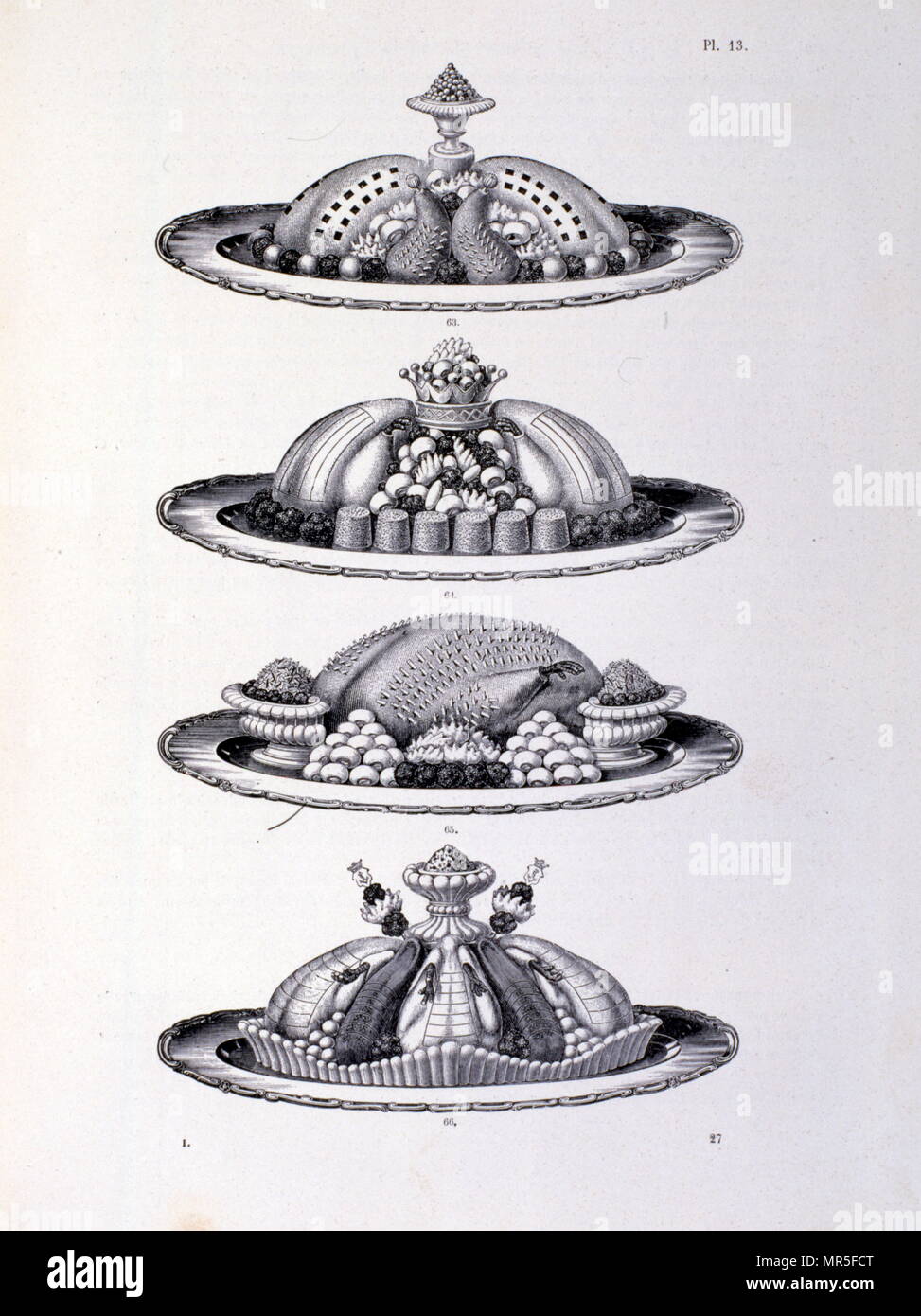 Illustration of a set of deserts from 'La cuisine classique' by Urbain Dubois and Emile Bernard Stock Photo
