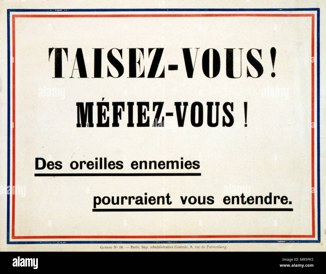 French World War two propaganda poster urging French citizens to maintain 'Silence' so as not to let the enemy overhear secrets 1942 Stock Photo