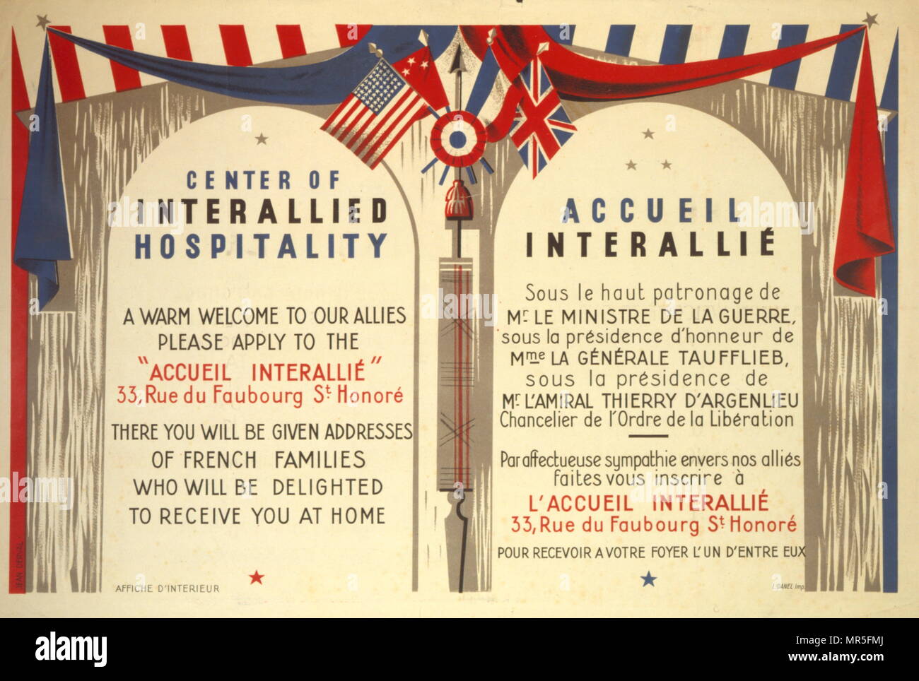 French propaganda poster announcing a warm welcome to allied troops by  French citizens in their homes, after the liberation of Paris during World  War two Stock Photo - Alamy, image size:1300x964