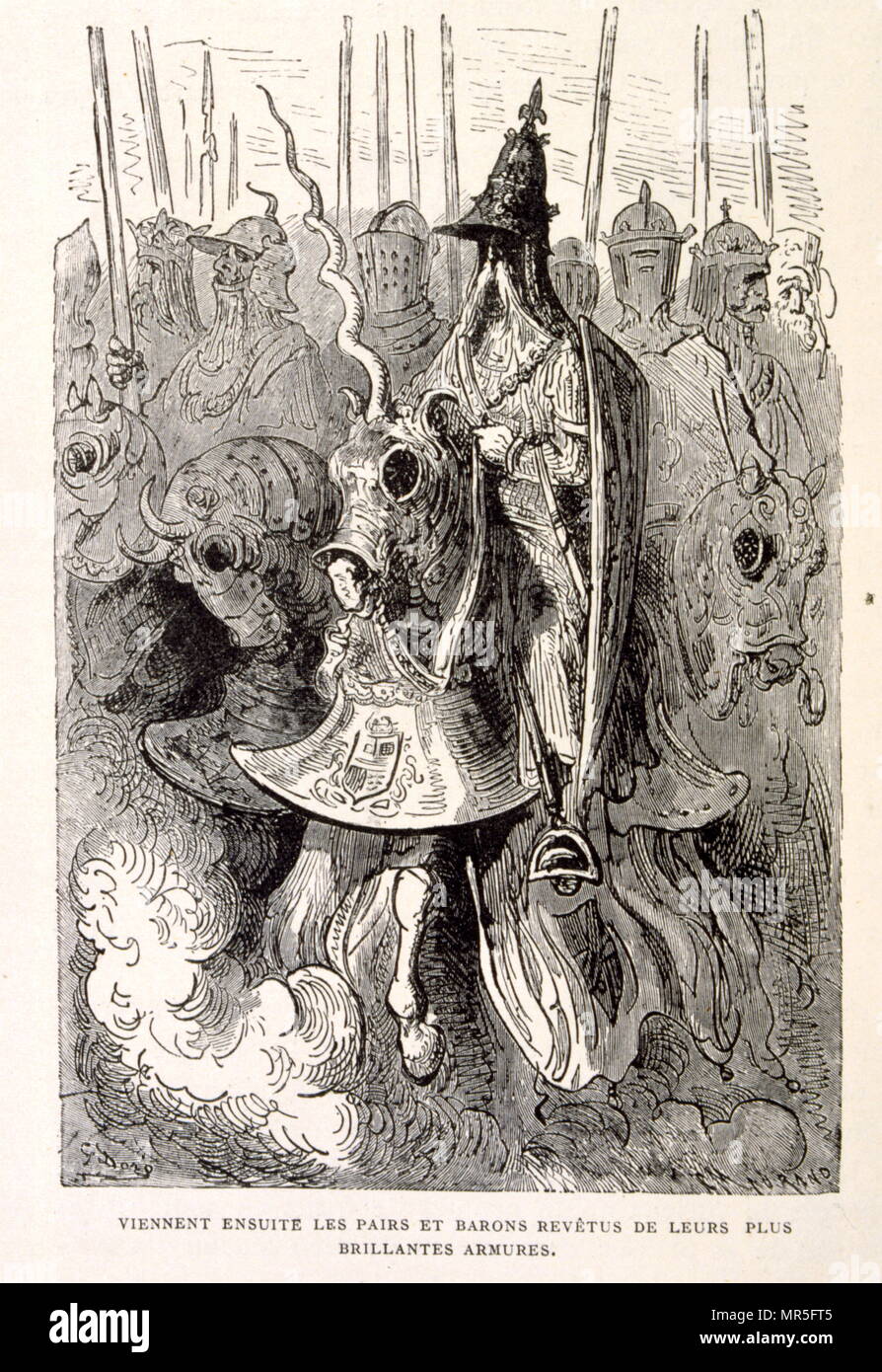 Illustration of King William of Orange, from La legende de Croque-Mitaine; (1863); Drawn by Gustave Dore 1832-1883. The French equivalent of the Bogeyman is le Croque-Mitaine ('the mitten-biter' or rather 'the hand-cruncher'. A Bogeyman is a common allusion to a mythical creature in many cultures used by adults to frighten children into good behaviour. Stock Photo