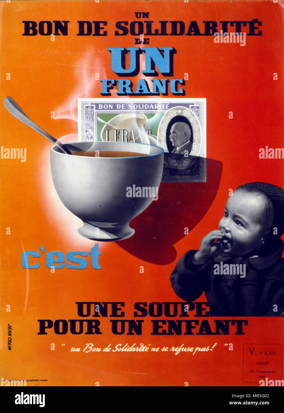 French world war two poster appealing for citizens to raise funds by buying soup for children in Vichy France Stock Photo