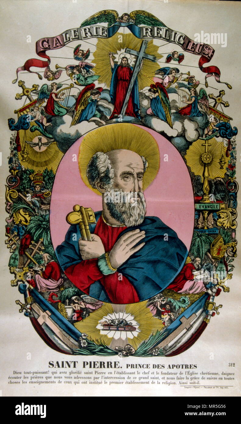 French 19th century illustration depicting  St Peter at prayer Stock Photo