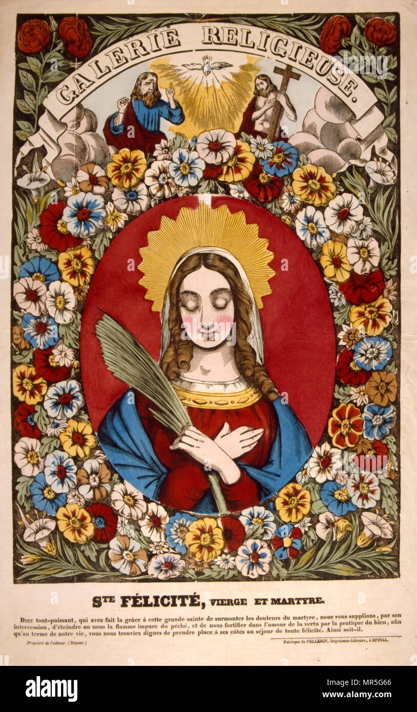French 19th century illustration depicting  Felicitas of Rome (c. 101 – 165); also anglicised as Felicity, is a saint numbered among the Christian martyrs Stock Photo