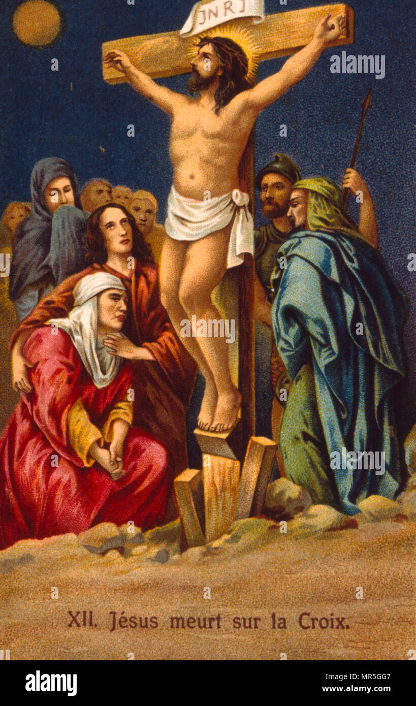 French postcard depicting the crucifixion. circa 1900 Stock Photo