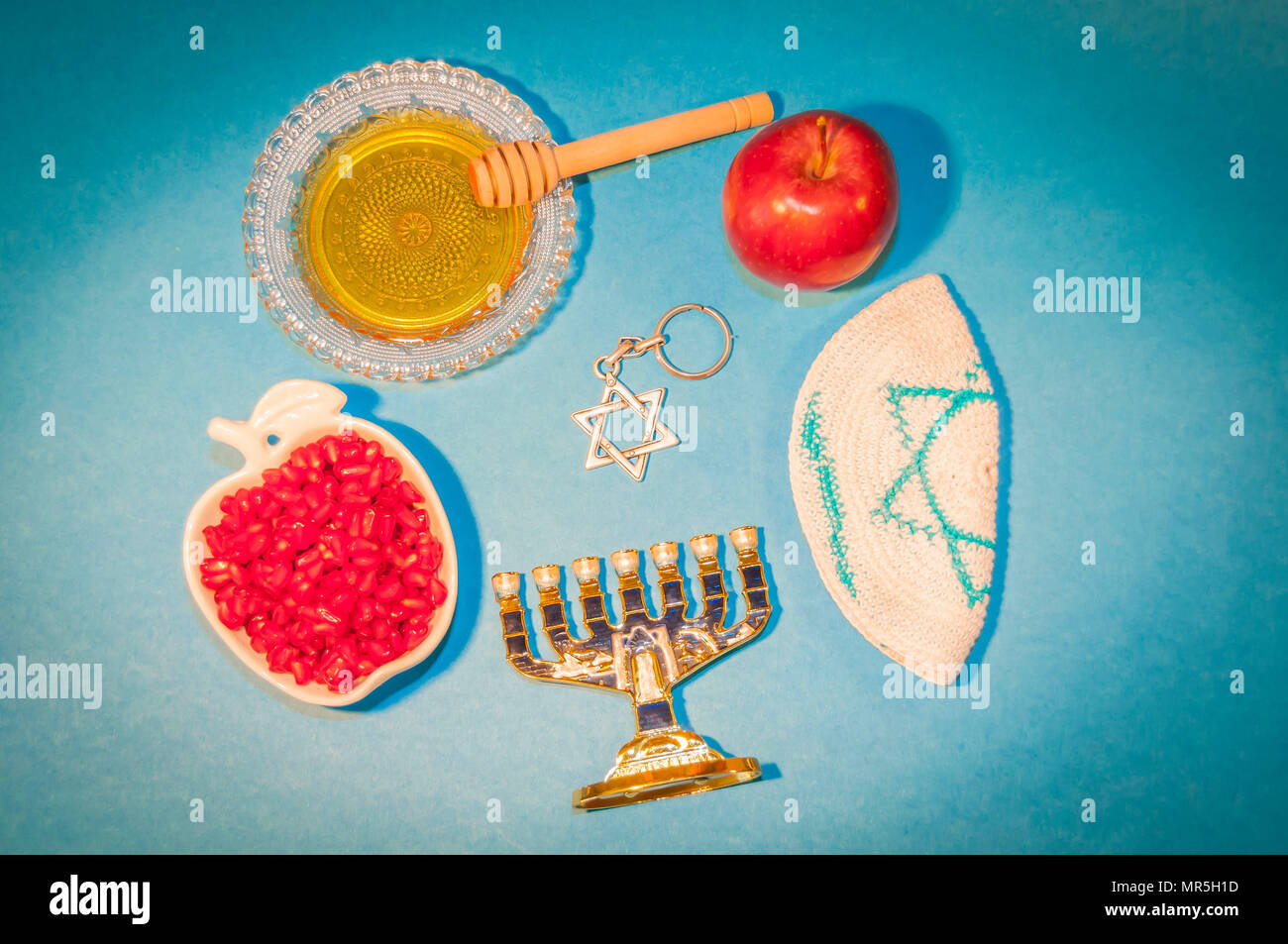The Jewish New Year Rosh Hashanah concept. A composition of traditional ...