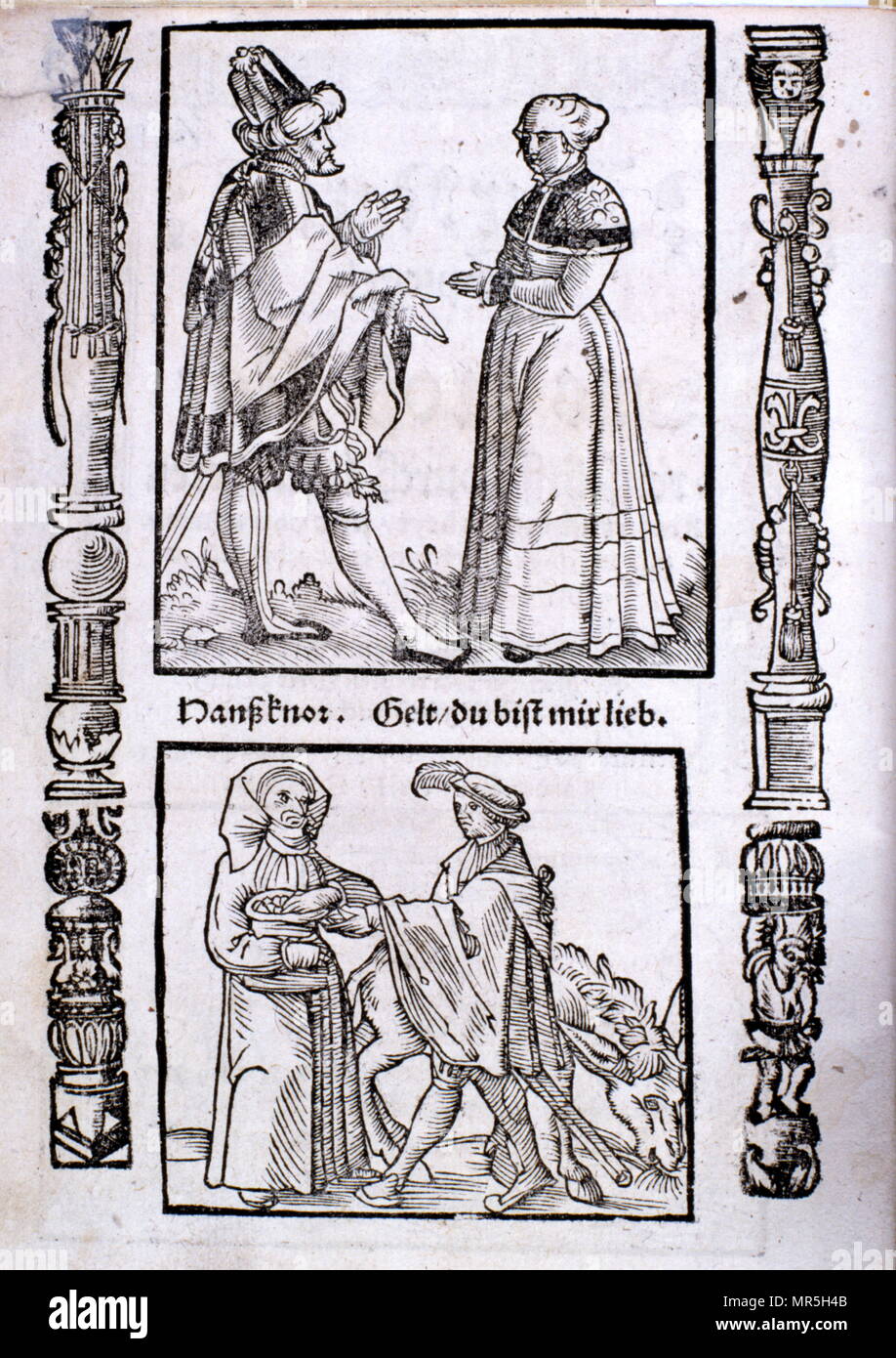 Woodcut illustration from a 15th century edition of 'Das Narrenschiff' (The Ship of Fools), by Sebastian Brant (Brandt) (1457 – 10 May 1521), a German humanist and satirist. Stock Photo