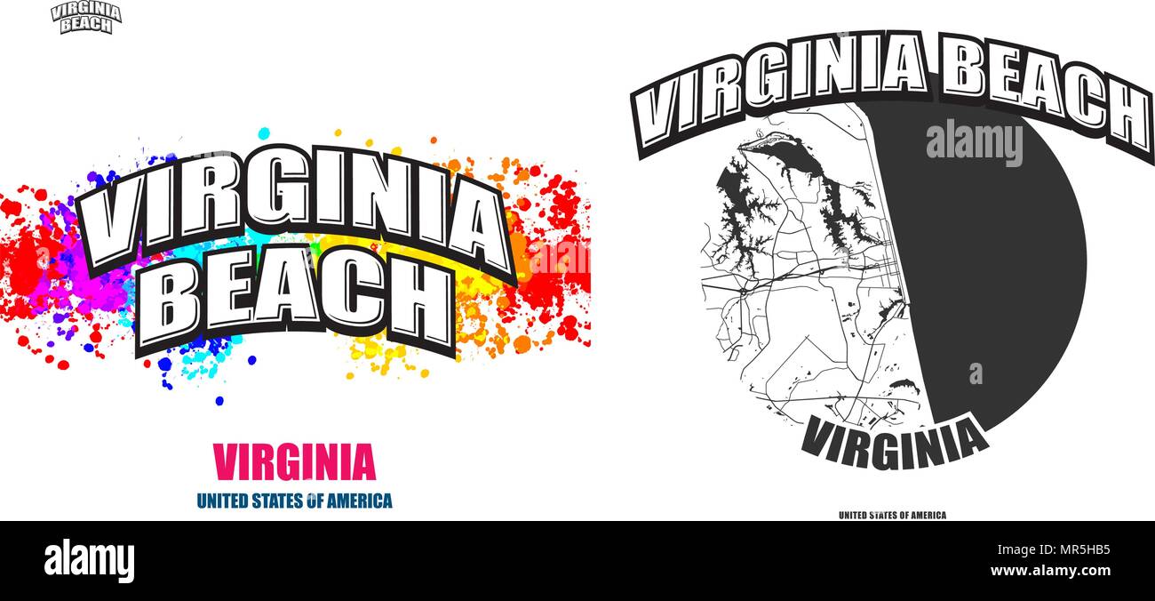 Virginia Beach, Virginia, logo design. Two in one vector arts. Big logo with vintage letters with nice colored background and one-color-version with m Stock Vector