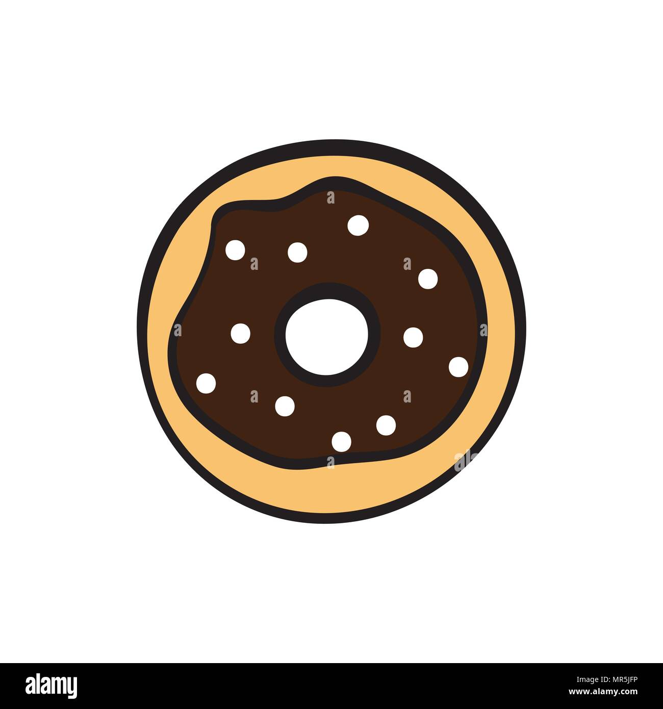 Cute chocolate donut on white background. Stock Vector