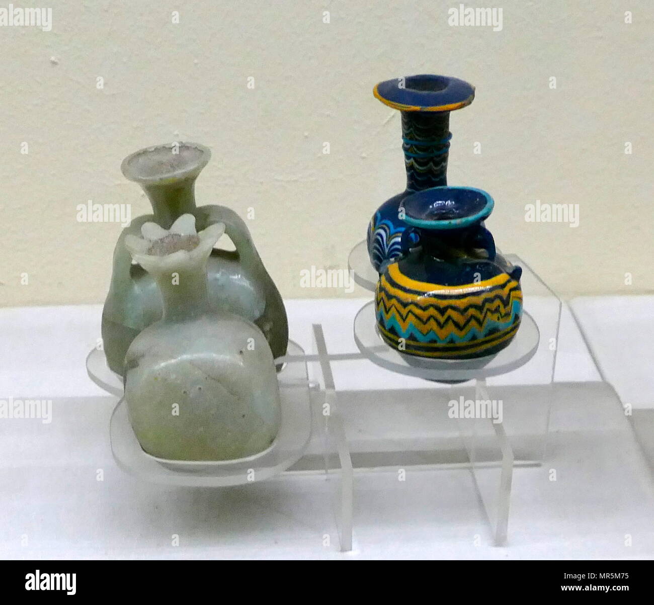 Perfume jars and plain bottles from a tomb at Tel El Amarna, capital city of the 18th Dynasty King Akhenaten, of Egypt. Circa 1336 BC Stock Photo