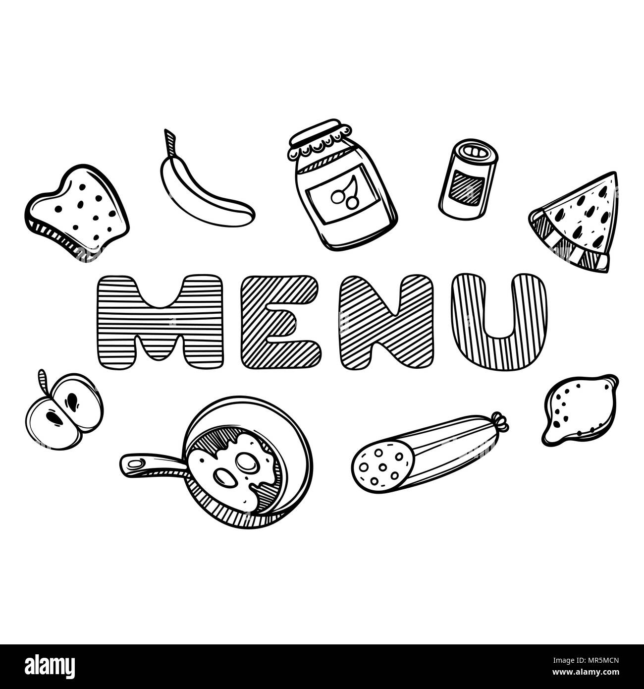 Hand drawn menu for cafe with food. Stock Vector