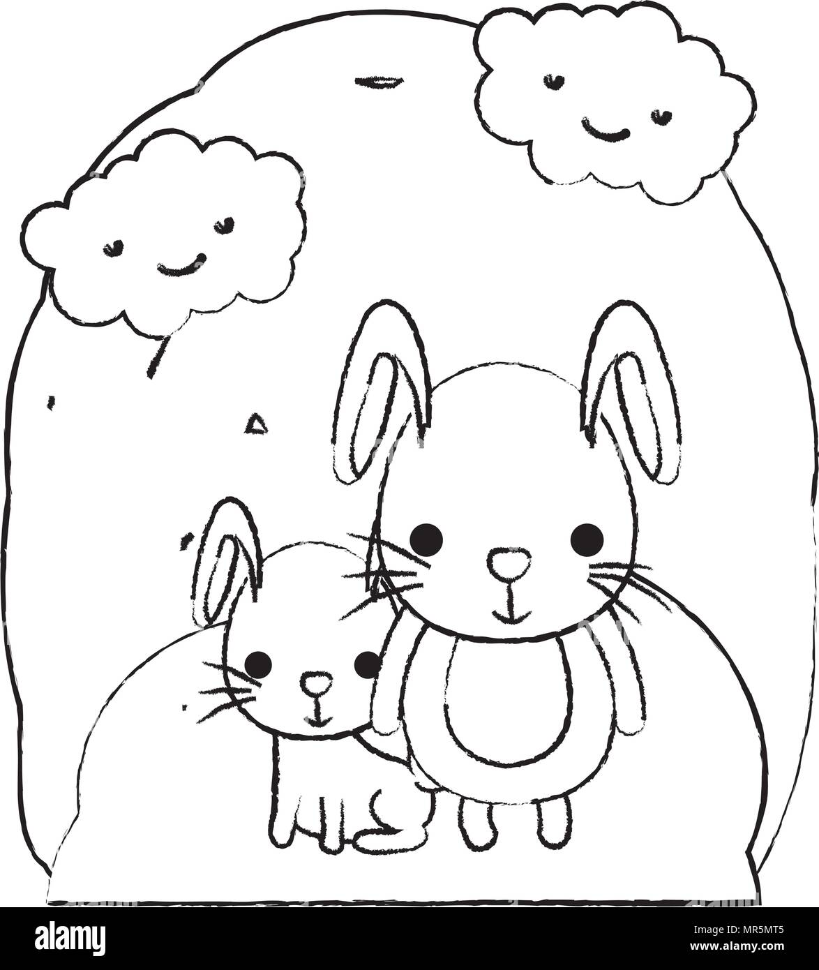 grunge rabbit father with his cute child in the landscape Stock Vector ...