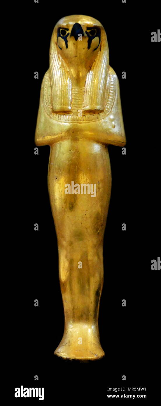 Statuette of Geb. Gilded wood, faience and glass. Thebes, Valley of the Kings, Tomb of Tutankhamen. 1323 BC. 18th dynasty, New Kingdom Stock Photo