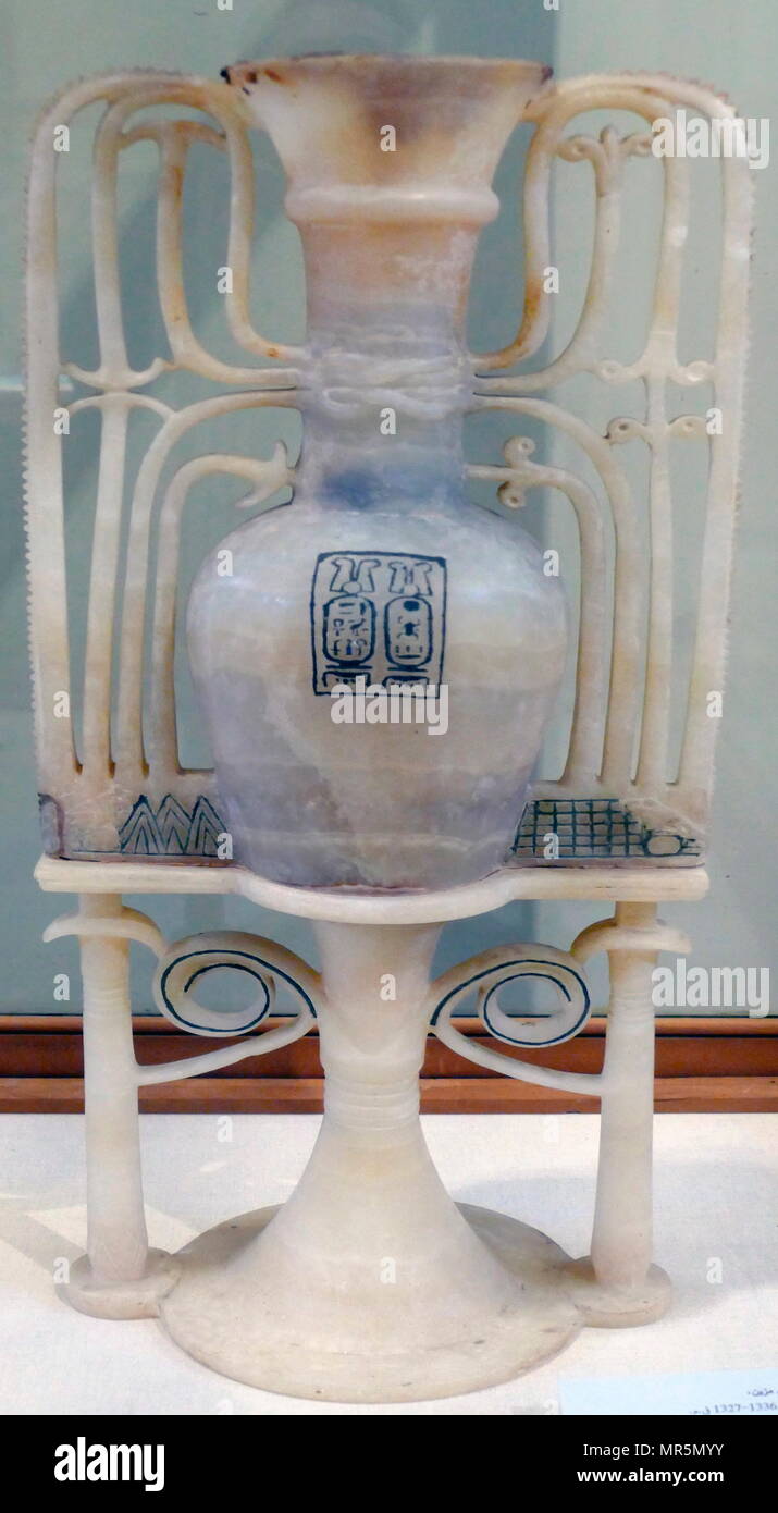 Ornamental unguent vase made from alabaster. From the tomb of King