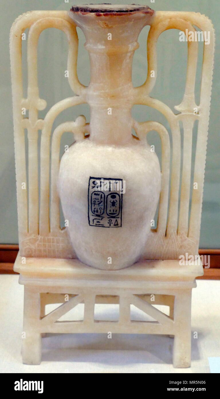 Ornamental unguent vase made from alabaster. From the tomb of King