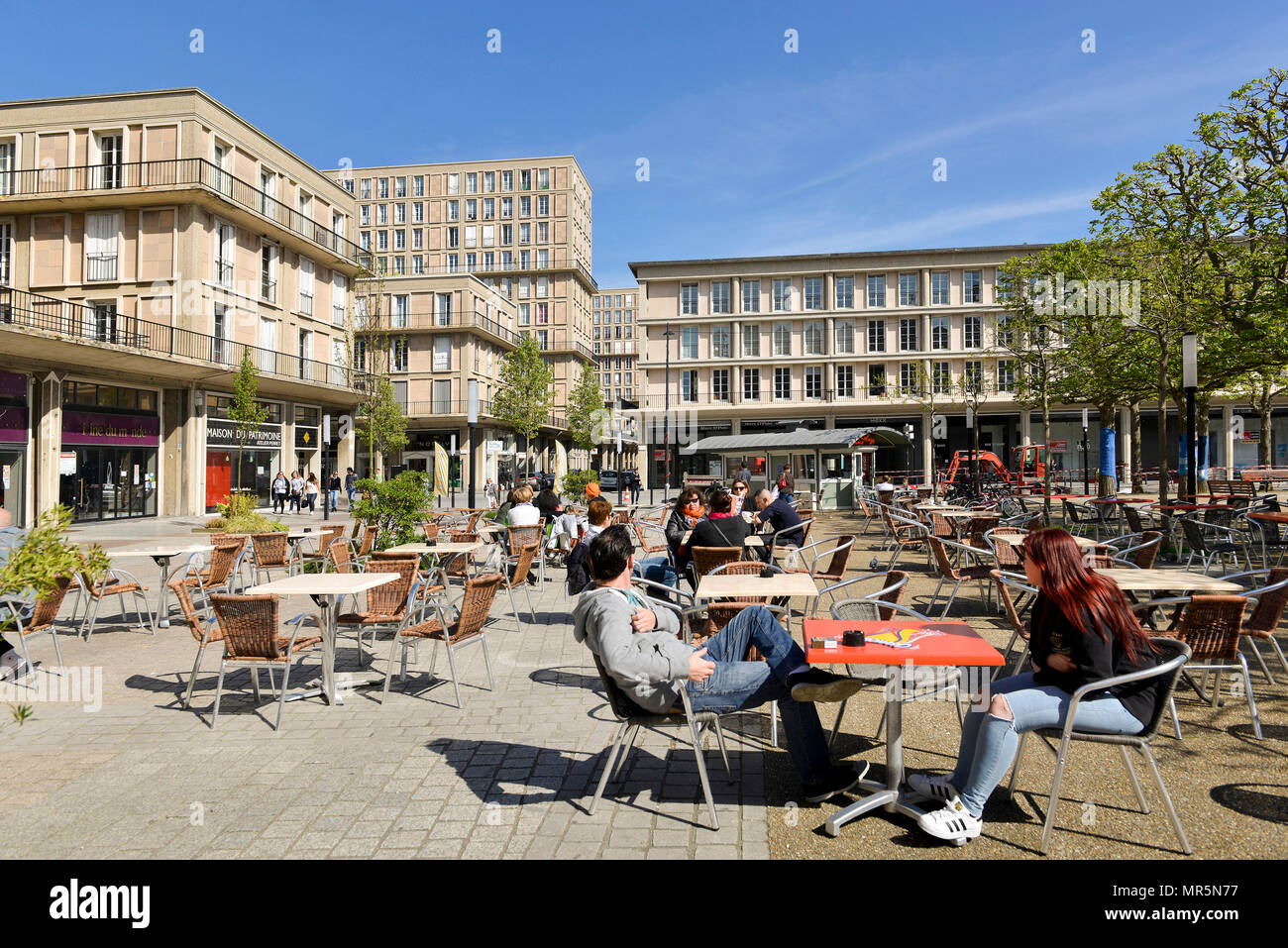 Le Havre (Normandy, north western France): cafe terrace along the street 'rue Victor Hugo' *** Local Caption *** Stock Photo