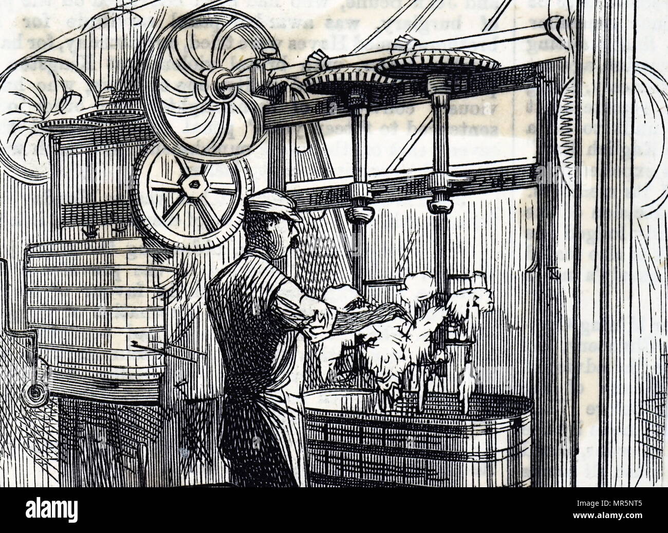 Engraving depicting dough mixing tubs of the Peek Frean & Co.'s biscuit factory. Dated 19th century Stock Photo