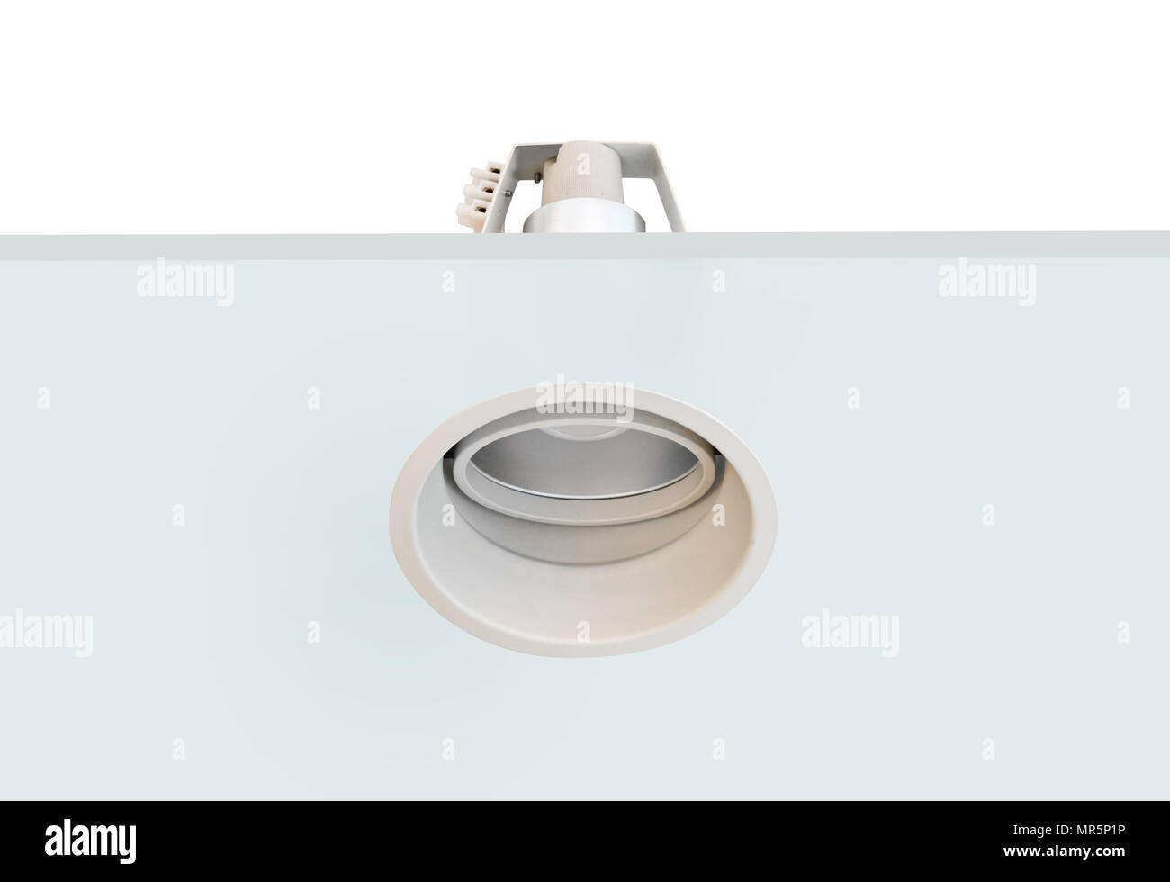 Downlight or Ceiling light Installed on a gray ceiling. Stock Photo