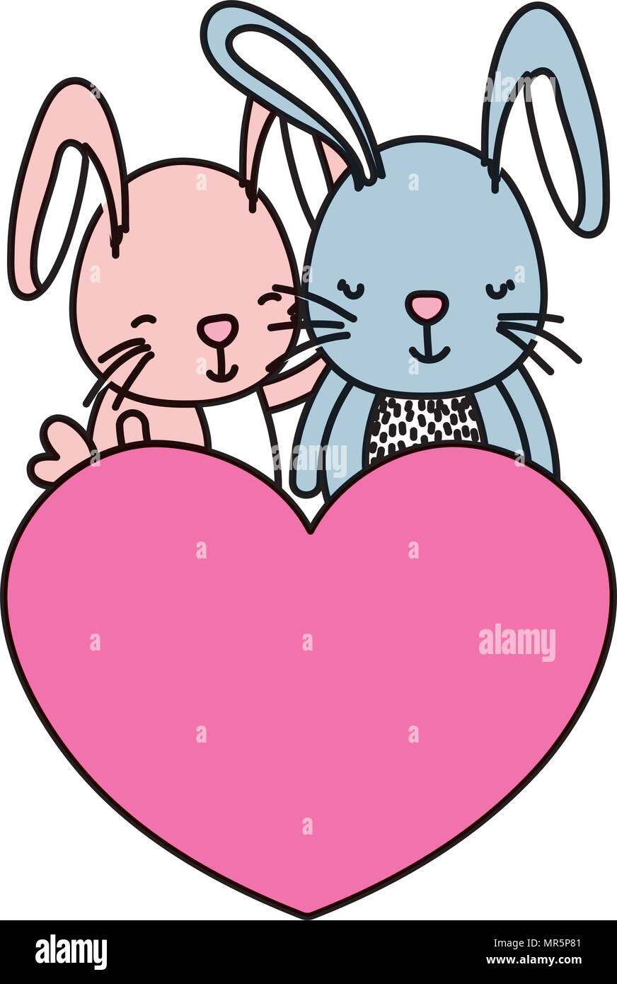 color couple rabbit together with cute heart Stock Vector Image & Art ...