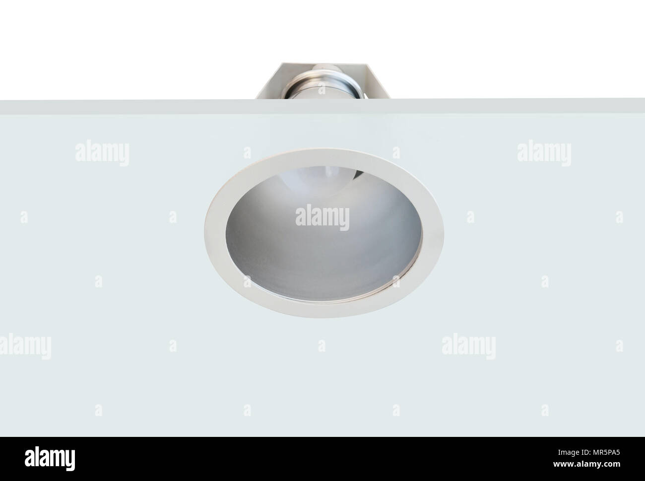 Downlight or Ceiling light Installed on a gray ceiling. Stock Photo