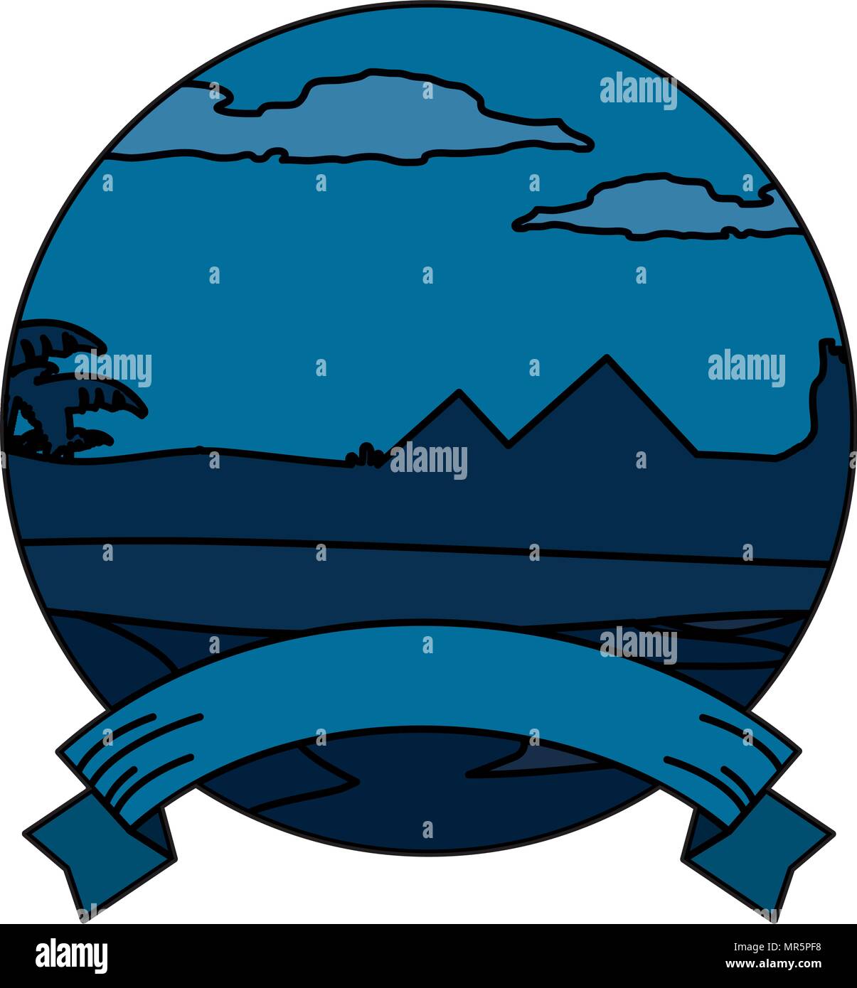 color desert pyramid and cactus landscape with ribbon Stock Vector ...