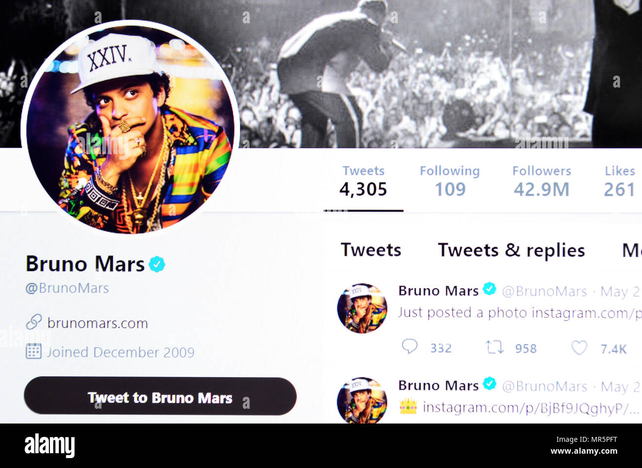 Bruno Mars Twitter page (2018) Stock Photo