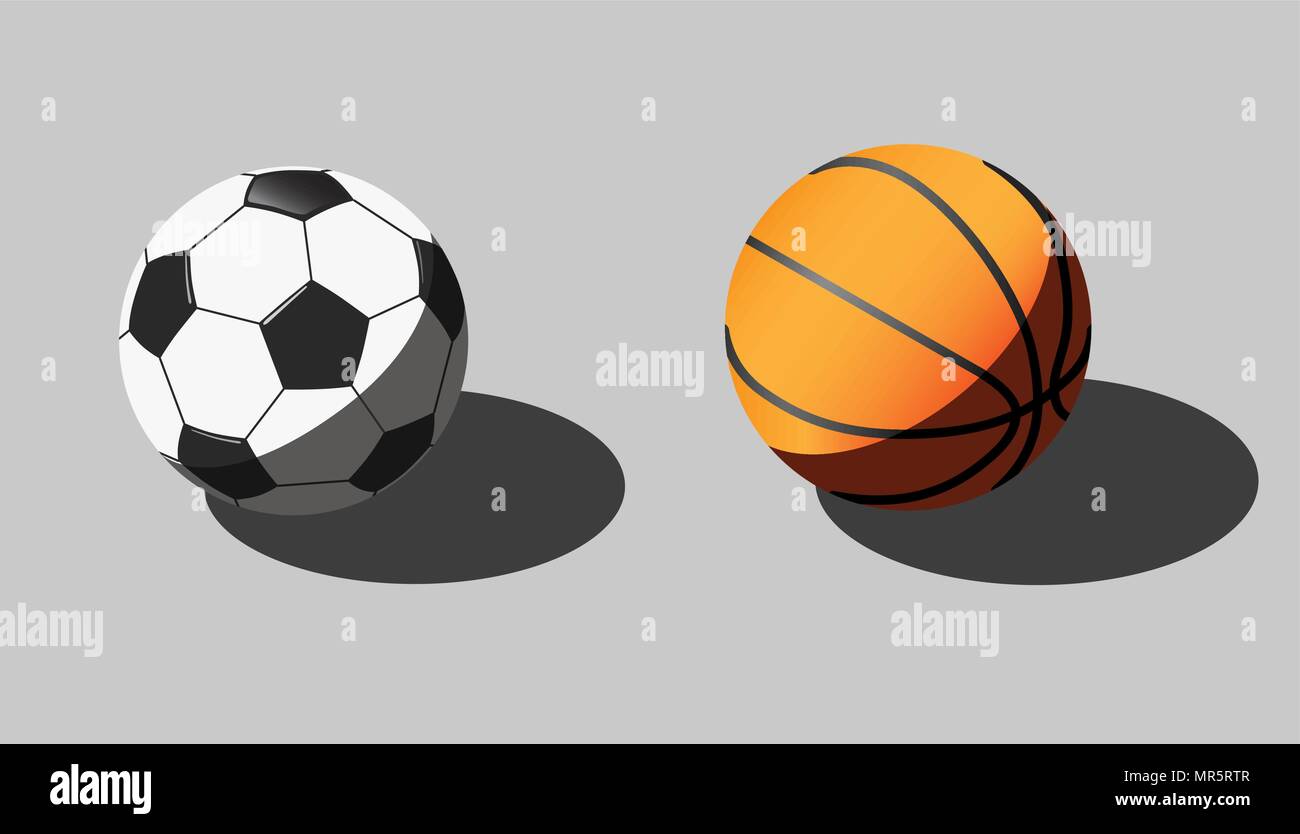 Vector isometric illustration of soccer and basketball balls Stock Vector