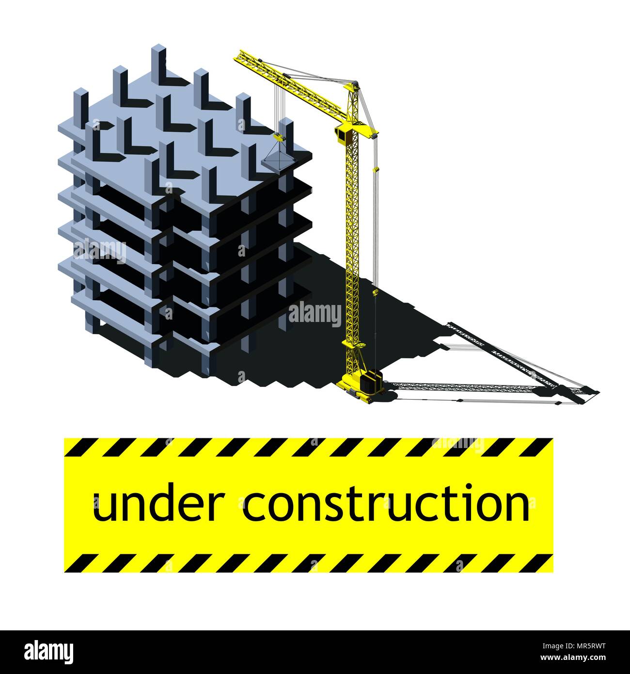 Vector isometric illustration, building under construction and crane Stock Vector