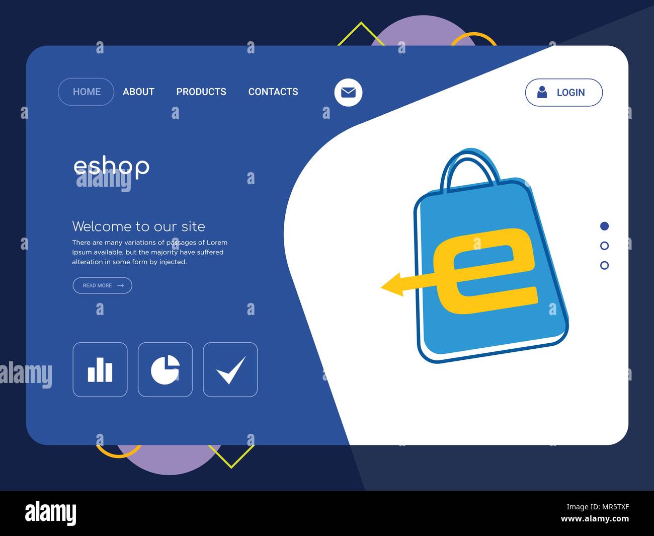 Quality One Page eshop Website Template Vector Eps, Modern Web Design with flat UI elements and landscape illustration, ideal for landing page Stock Vector