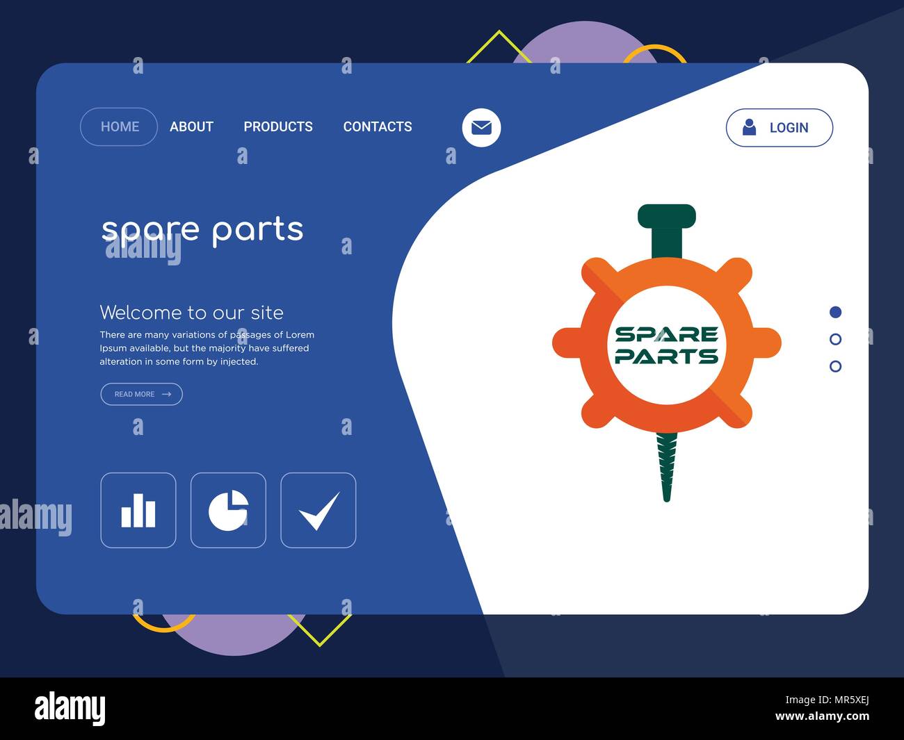Quality One Page spare parts site Template Vector Eps, Modern  Design with flat UI