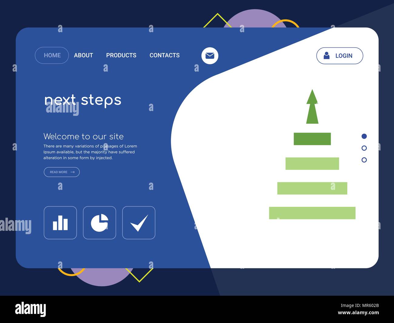 Quality One Page next steps Website Template Vector Eps, Modern Web Design  with flat UI elements and landscape illustration, ideal for landing page  Stock Vector Image & Art - Alamy