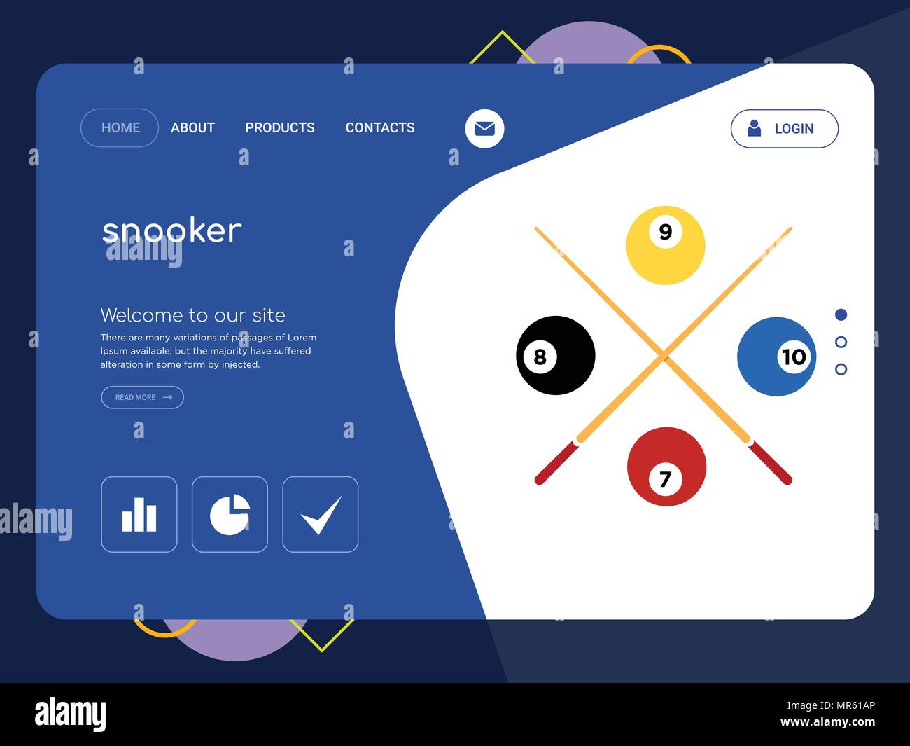 Quality One Page snooker Website Template Vector Eps, Modern Web Design with flat UI elements and landscape illustration, ideal for landing page Stock Vector Image and Art