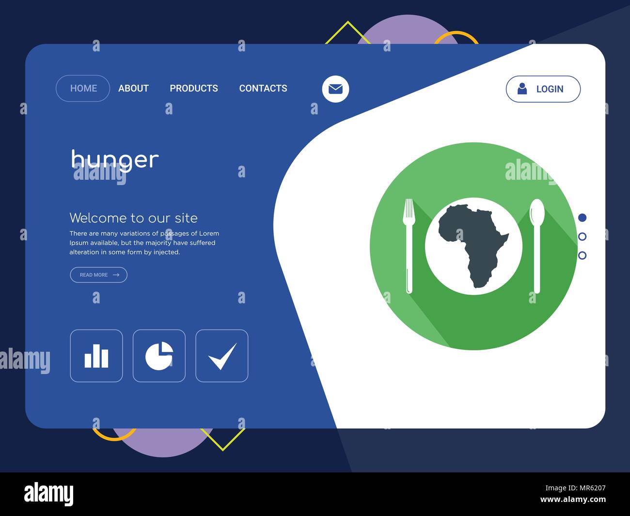 Quality One Page hunger Website Template Vector Eps, Modern Web Design with flat UI elements and landscape illustration, ideal for landing page Stock Vector