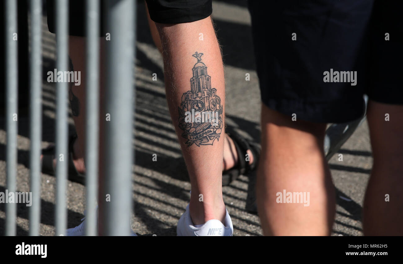 General view of a tattoo of a Liverpool fan in Kiev where Liverpool will  play Real Madrid in the UEFA Champions League Final tomorrow night Stock  Photo - Alamy