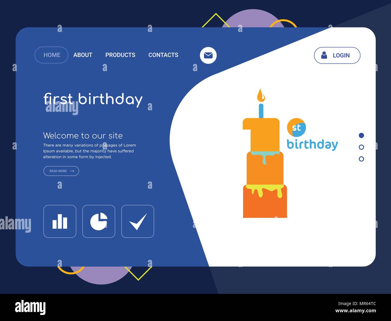 Quality One Page first birthday Website Template Vector Eps, Modern Web ...