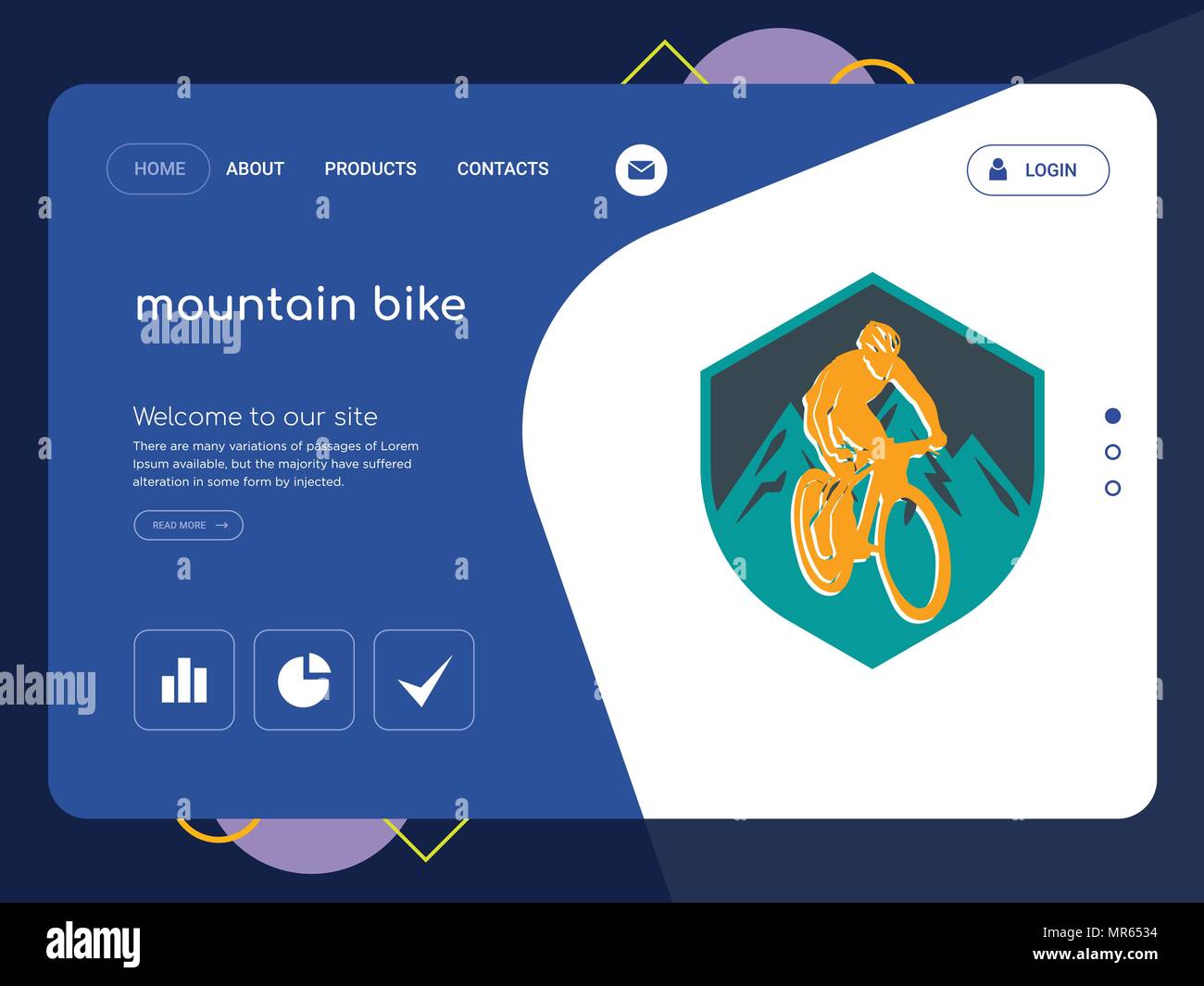 Quality One Page mountain bike Website Template Vector Eps, Modern Web Design with flat UI elements and landscape illustration, ideal for landing page Stock Vector Image and Art