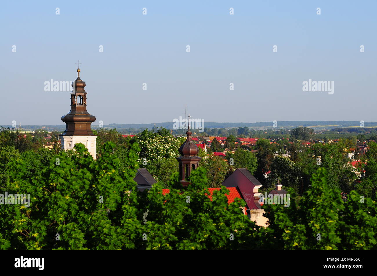 Zamosc, Poland May 2018. Cathedral of Resurrection tower in the back. Stock Photo