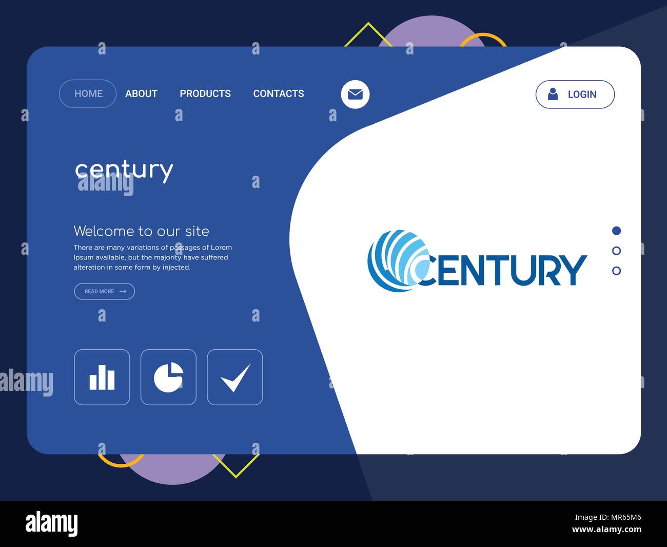 Quality One Page century Website Template Vector Eps, Modern Web Design with flat UI elements and landscape illustration, ideal for landing page Stock Vector
