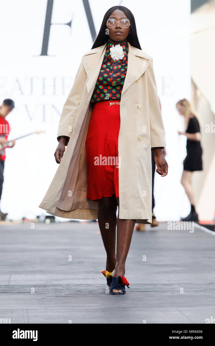 Montreal,Canada.  A model walks on the runway at the Featherstone Vintage fashion show held during the Fashion and Design Festival. Stock Photo