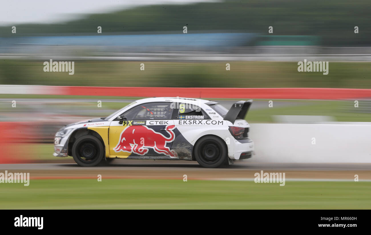 Mattias Ekstrom during day one of the 2018 FIA World Rallycross Championship at Silverstone, Towcester. PRESS ASSOCIATION Photo. Picture date: Friday May 25, 2018. See PA story AUTO Rally. Photo credit should read: David Davies/PA Wire Stock Photo