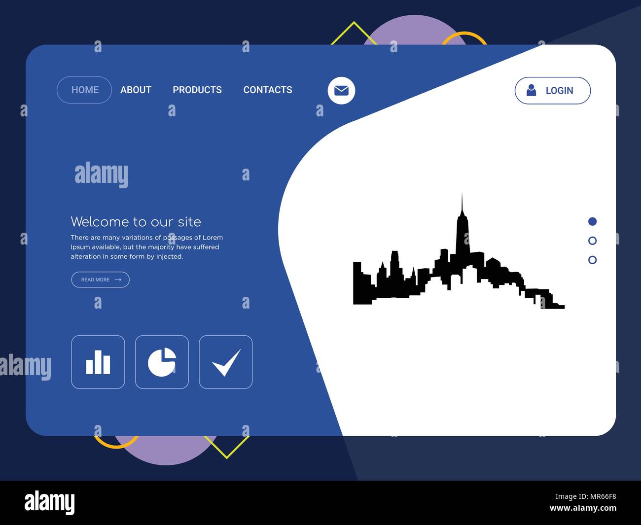 Quality One Page   Website Template Vector Eps, Modern Web Design with flat UI elements and landscape illustration, ideal for landing page Stock Vector