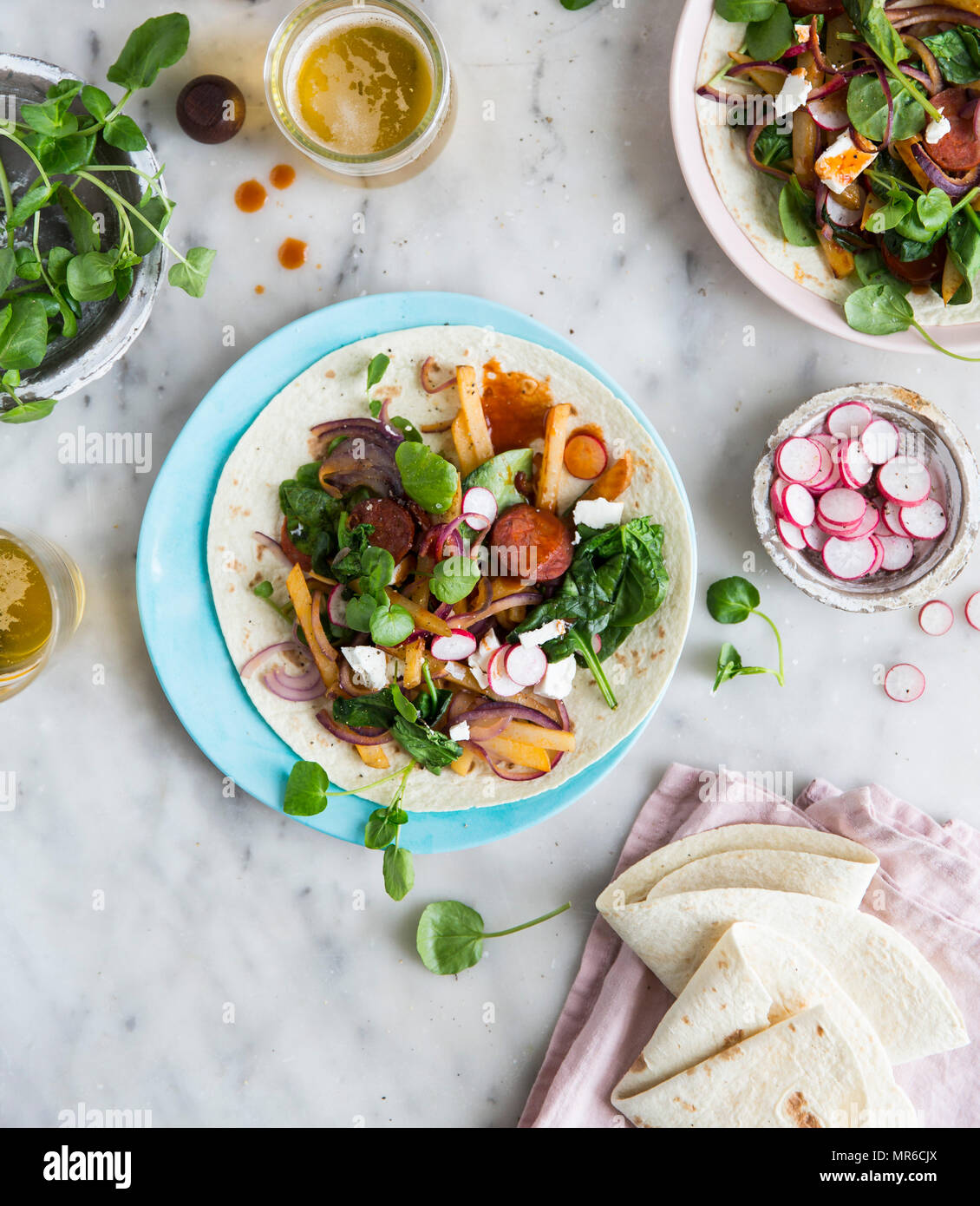 Taco with salad and sausage Stock Photo Alamy