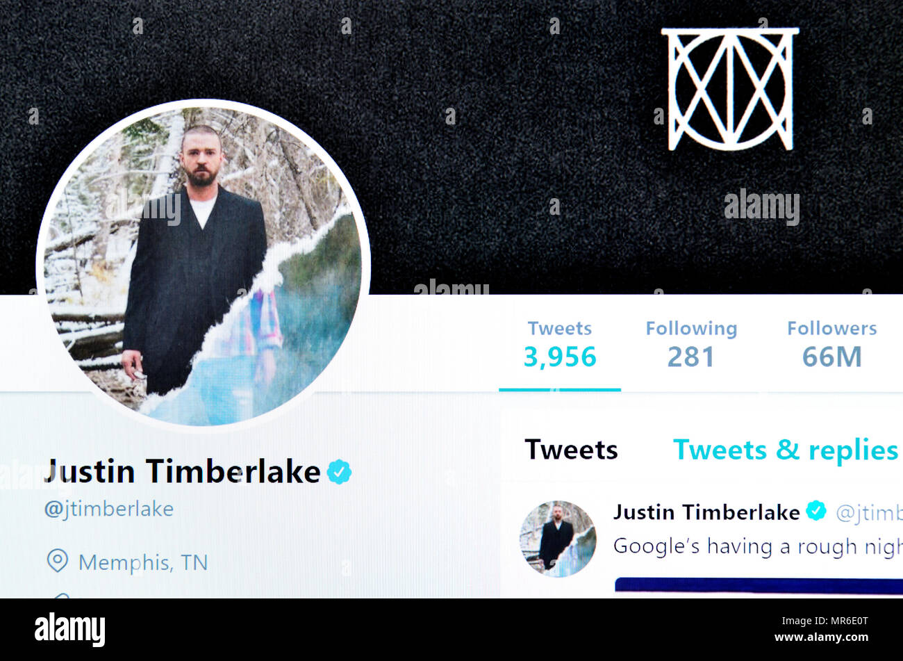 Justin Timberlake Twitter page (2018) Stock Photo