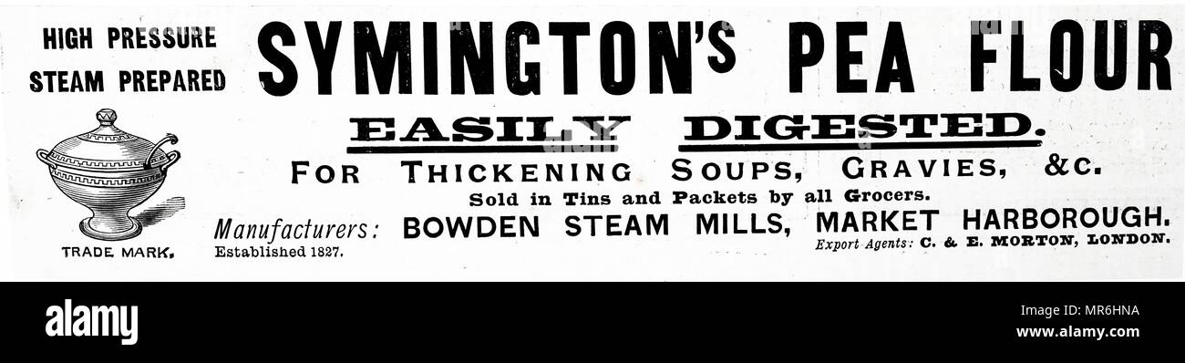 Advertisement for Symington's Pea Flour used to thicken soups and gravies. Dated 20th century Stock Photo