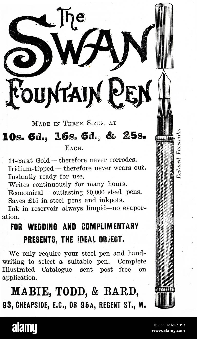 Advertisement for the Swan Fountain Pen. Dated 19th century Stock Photo