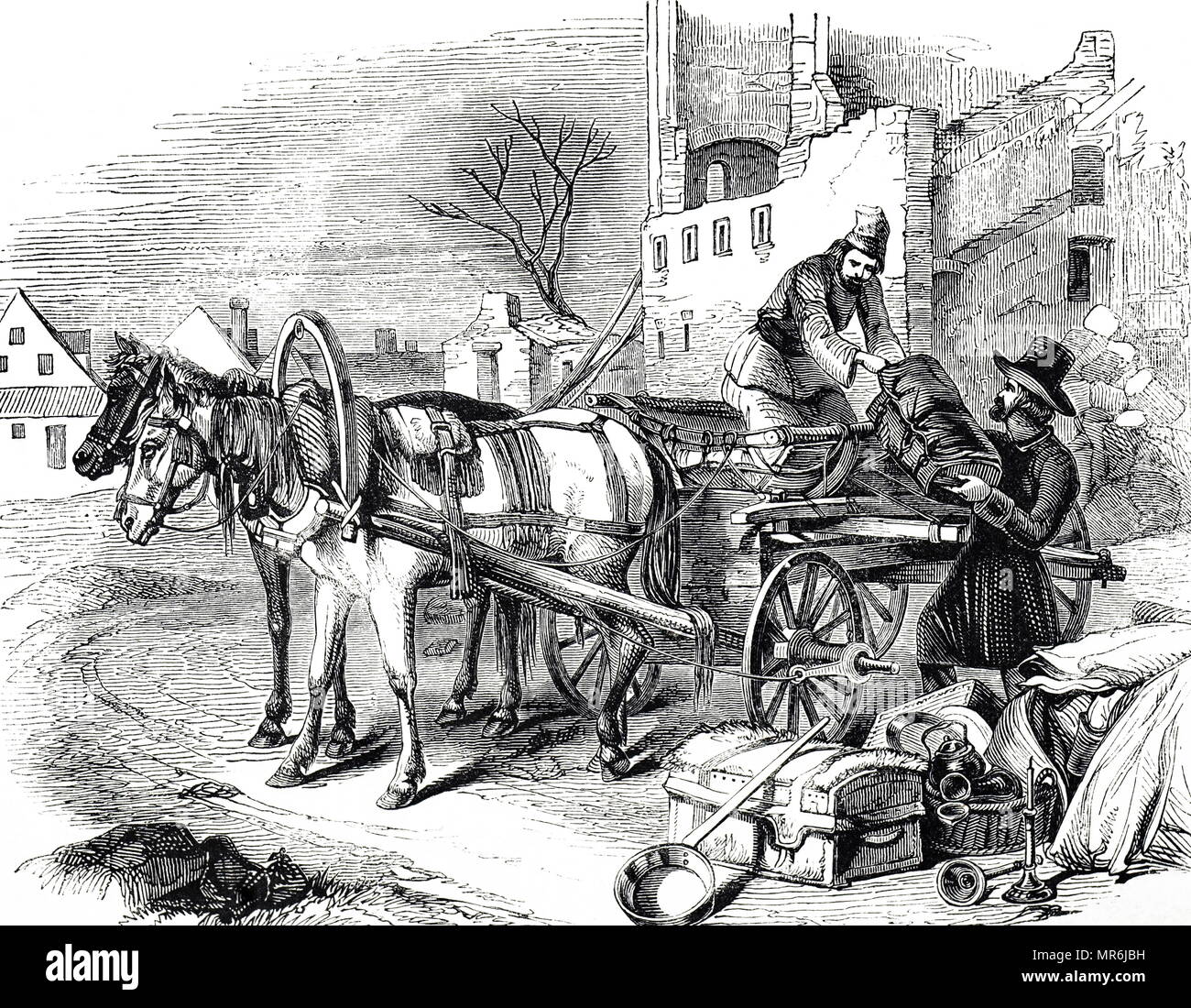 Engraving depicting a traveller in Russia setting out on a journey. Dated 19th century Stock Photo