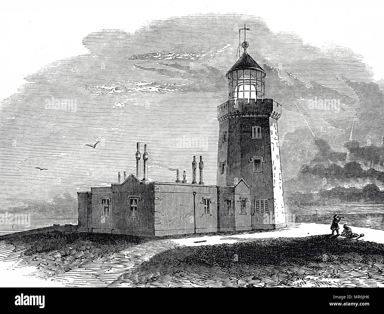 Engraving depicting Upper South Foreland Lighthouse, Devon. Dated 19th century Stock Photo